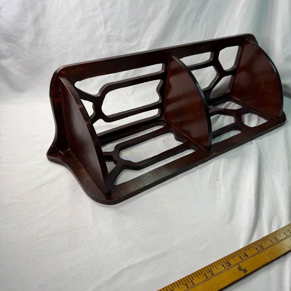 Vintage Dark Wood Corner Wall Shelf Fretwork Cutout 3 Tier Display Rack